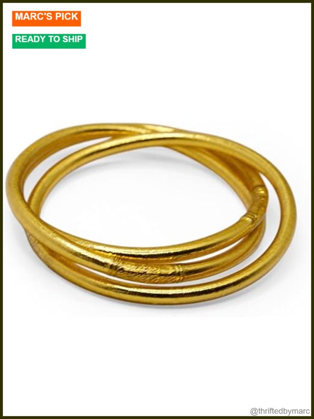 3-Piece Thai Buddha Gold Plated Bangle Bracelet Set Stackable Waterproof